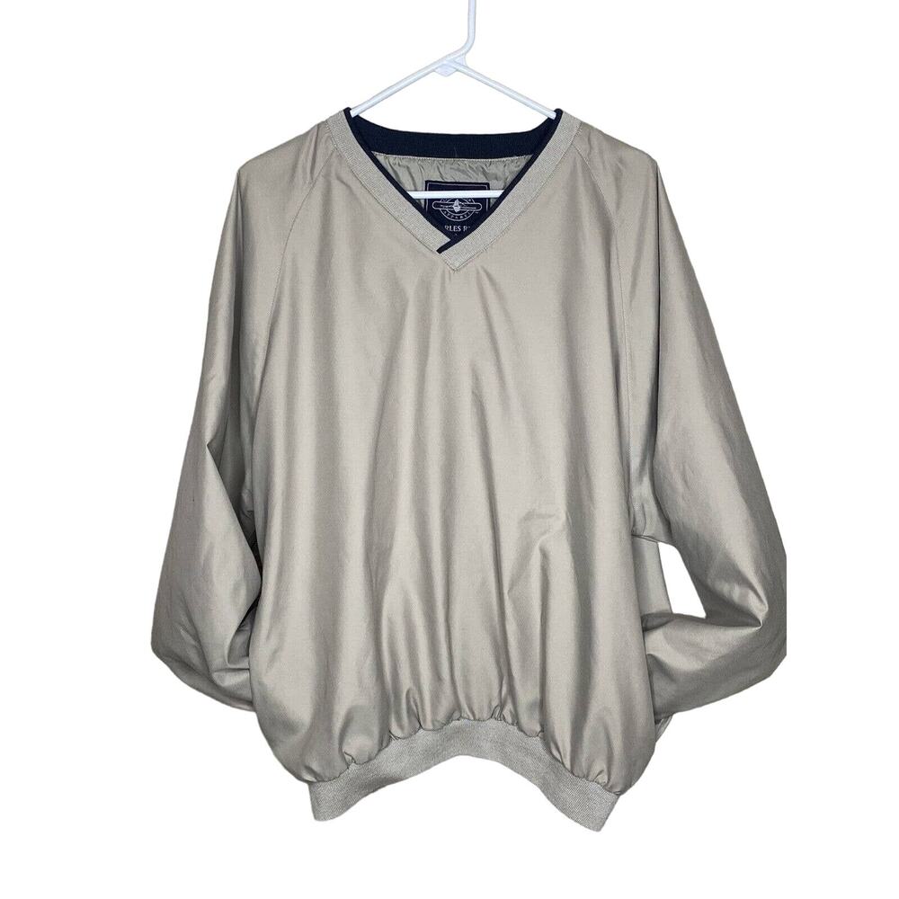 Charles River Apparel Men's Microfiber Pullover Beige Navy Golf Jacket Sz. Lg